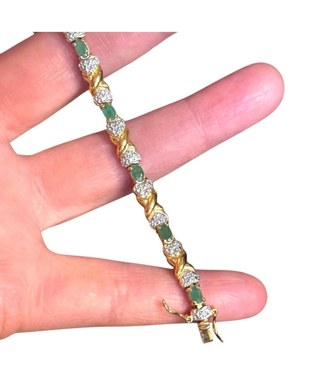 Elegant Real Emerald Stone Gold Plt Sterling Silver Tennis Bracelet