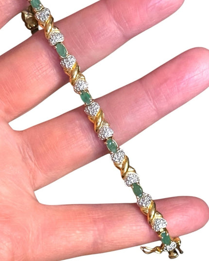 Elegant Real Emerald Stone Gold Plt Sterling Silver Tennis Bracelet