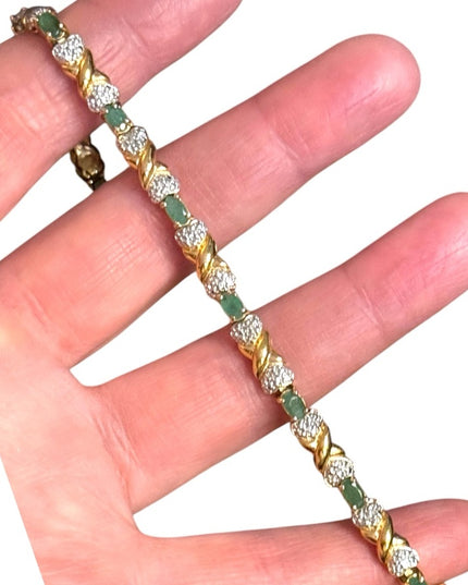 Elegant Real Emerald Stone Gold Plt Sterling Silver Tennis Bracelet