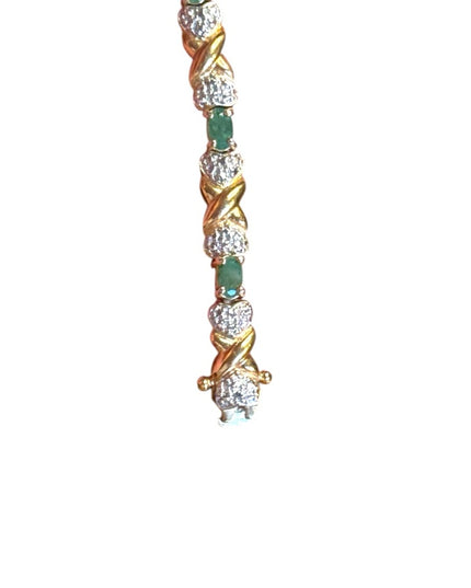 Elegant Real Emerald Stone Gold Plt Sterling Silver Tennis Bracelet
