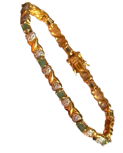 Elegant Real Emerald Stone Gold Plt Sterling Silver Tennis Bracelet