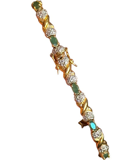 Elegant Real Emerald Stone Gold Plt Sterling Silver Tennis Bracelet