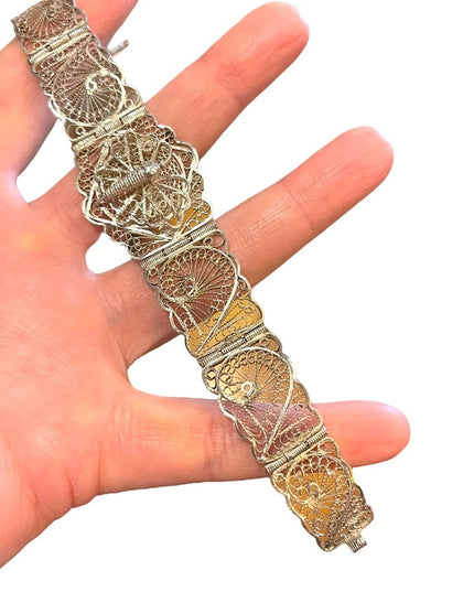 Antique Victorian Silver tone butterfly wire work filagree bracelet