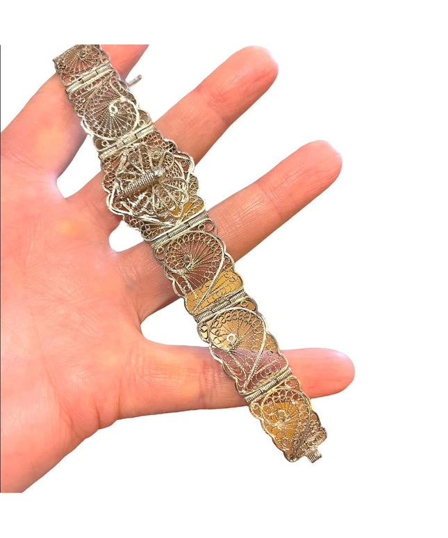 Antique Victorian Silver tone butterfly wire work filagree bracelet