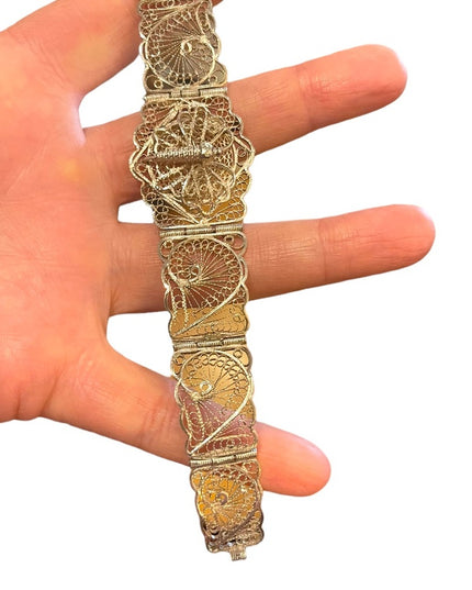 Antique Victorian Silver tone butterfly wire work filagree bracelet