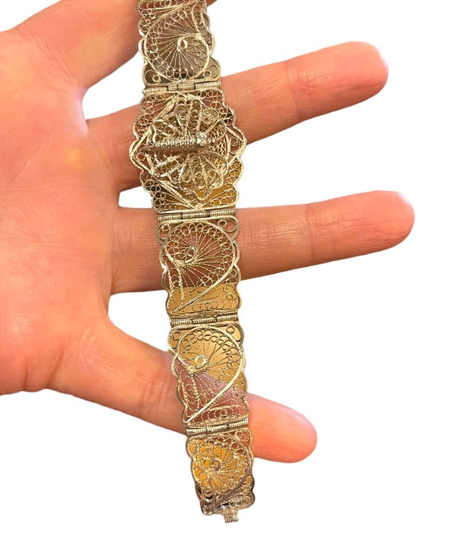 Antique Victorian Silver tone butterfly wire work filagree bracelet
