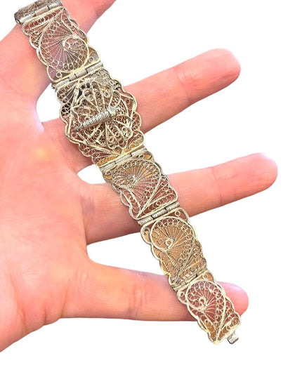 Antique Victorian Silver tone butterfly wire work filagree bracelet