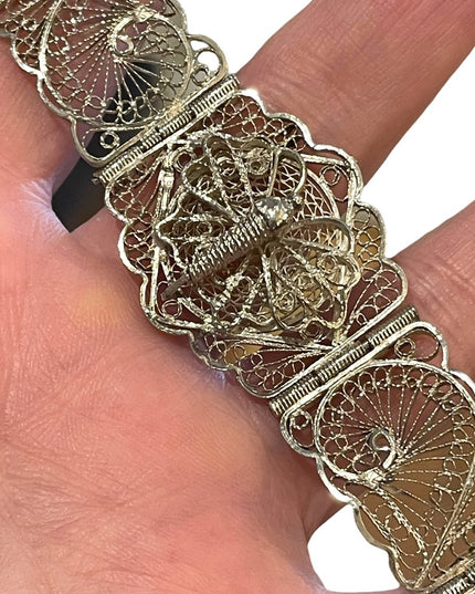 Antique Victorian Silver tone butterfly wire work filagree bracelet