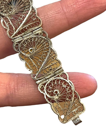 Antique Victorian Silver tone butterfly wire work filagree bracelet