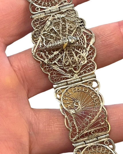 Antique Victorian Silver tone butterfly wire work filagree bracelet