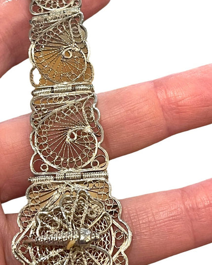 Antique Victorian Silver tone butterfly wire work filagree bracelet