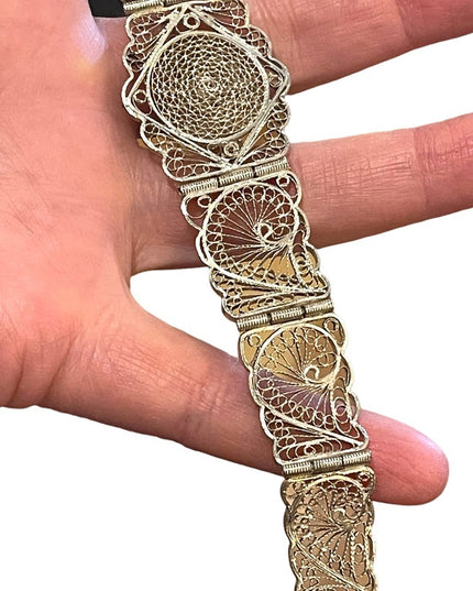 Antique Victorian Silver tone butterfly wire work filagree bracelet