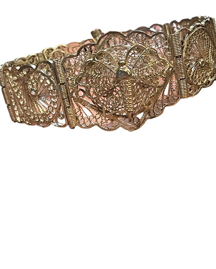 Antique Victorian Silver tone butterfly wire work filagree bracelet