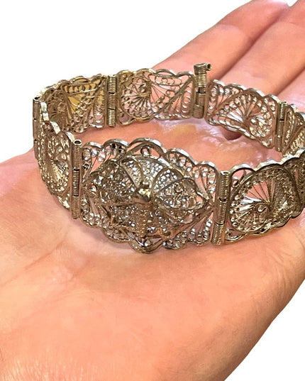 Antique Victorian Silver tone butterfly wire work filagree bracelet