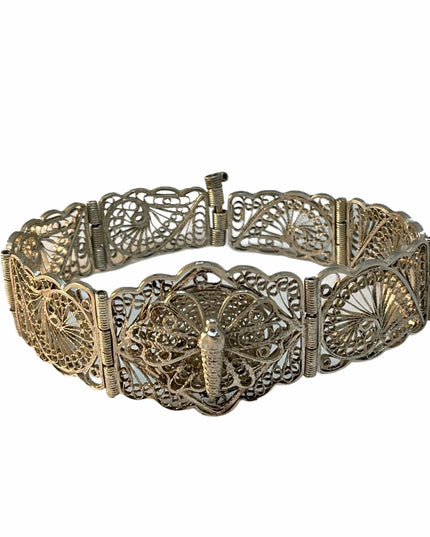 Antique Victorian Silver tone butterfly wire work filagree bracelet