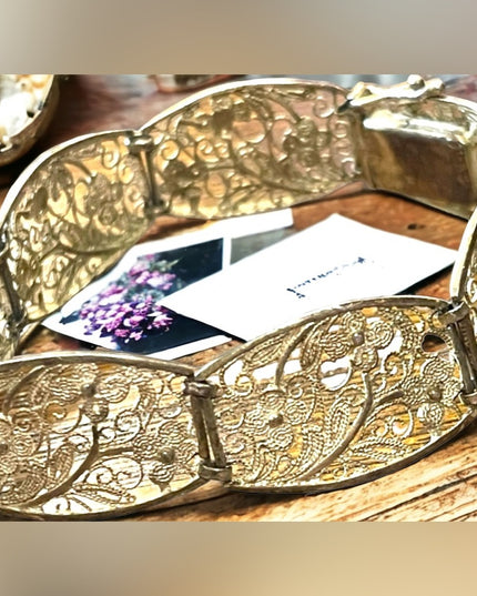 - Antique flower filagree 835 Silver link bracelet