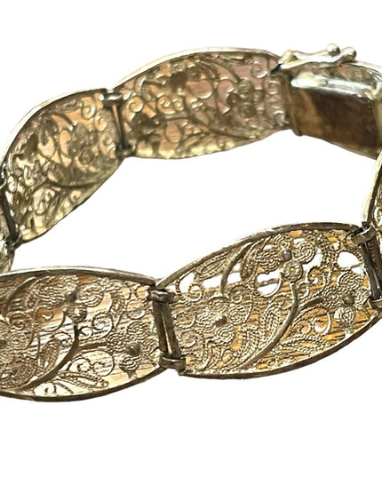 - Antique flower filagree 835 Silver link bracelet
