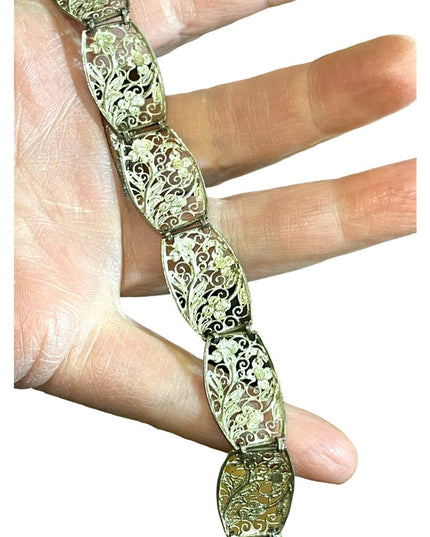 - Antique flower filagree 835 Silver link bracelet