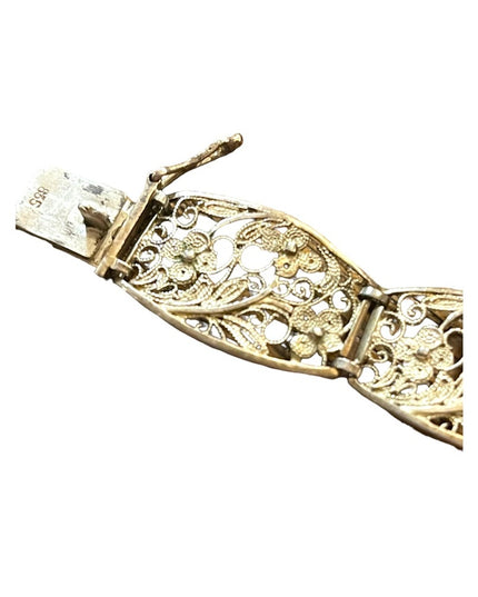- Antique flower filagree 835 Silver link bracelet