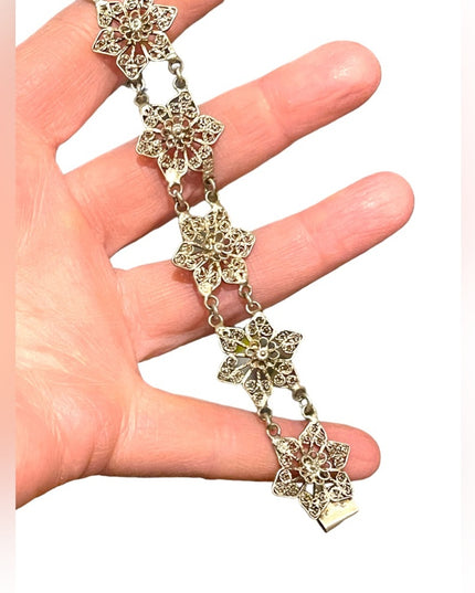Antique Silver filagree german silver flower bracelet