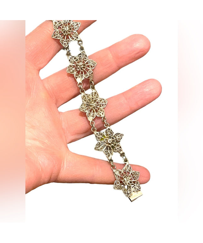 Antique Silver filagree german silver flower bracelet