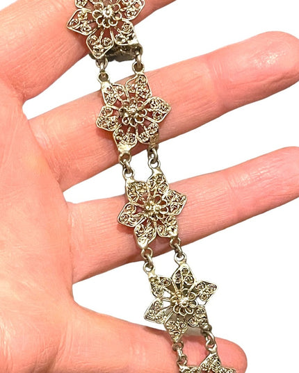 Antique Silver filagree german silver flower bracelet