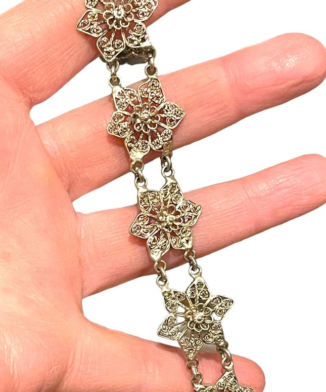 Antique Silver filagree german silver flower bracelet