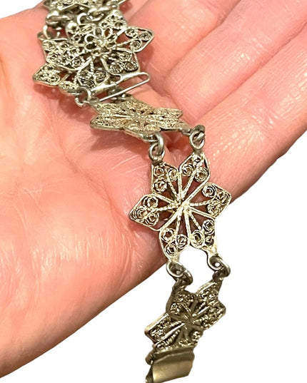 Antique Silver filagree german silver flower bracelet