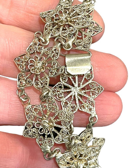 Antique Silver filagree german silver flower bracelet