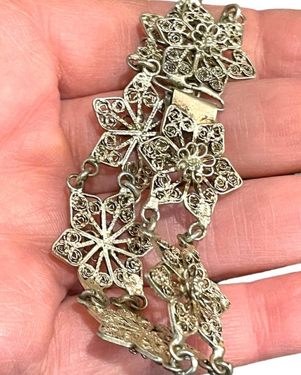 Antique Silver filagree german silver flower bracelet
