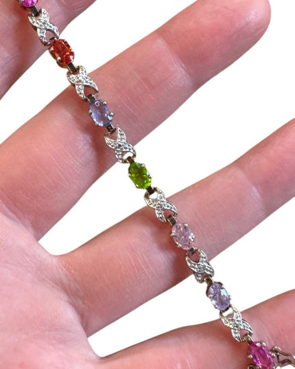 Multicolor CZ Sterling silver 925 Simulated gemstones tennis Bracelet