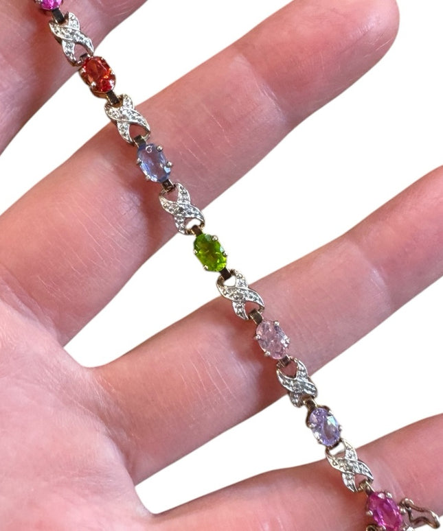 Multicolor CZ Sterling silver 925 Simulated gemstones tennis Bracelet