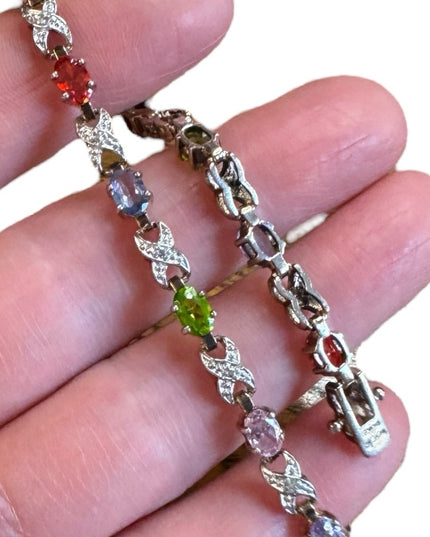 Multicolor CZ Sterling silver 925 Simulated gemstones tennis Bracelet
