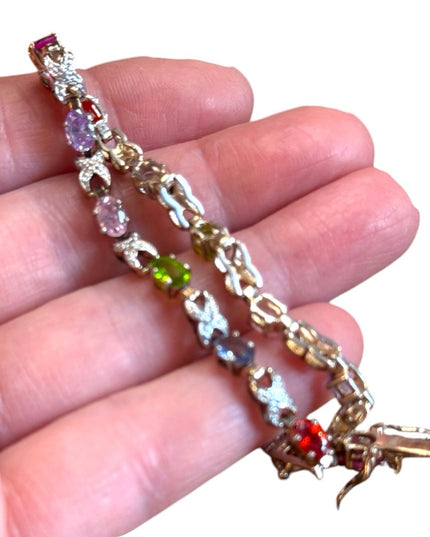 Multicolor CZ Sterling silver 925 Simulated gemstones tennis Bracelet