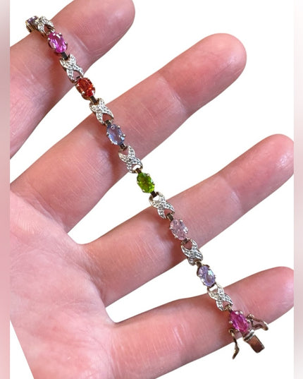 Multicolor CZ Sterling silver 925 Simulated gemstones tennis Bracelet
