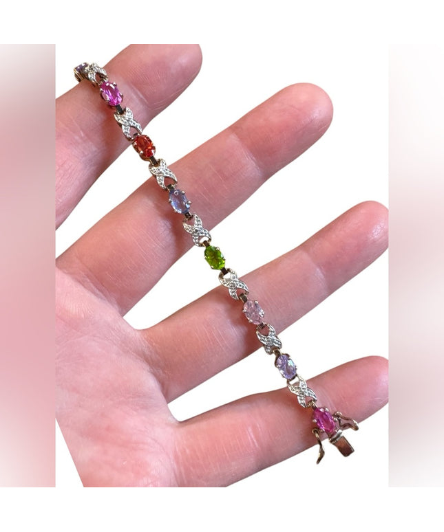 Multicolor CZ Sterling silver 925 Simulated gemstones tennis Bracelet