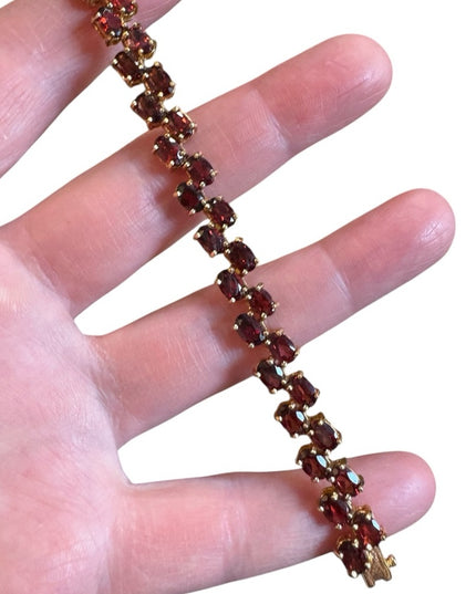 Elegant Sterling silver 925 gold plt Authentic Garnet Gemstone tennis Bracelet