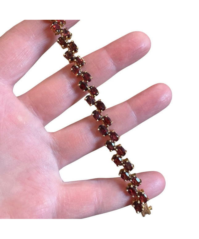 Elegant Sterling silver 925 gold plt Authentic Garnet Gemstone tennis Bracelet