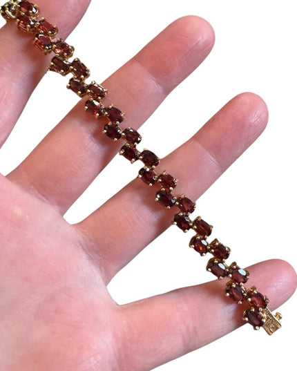 Elegant Sterling silver 925 gold plt Authentic Garnet Gemstone tennis Bracelet
