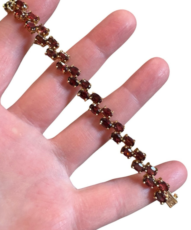 Elegant Sterling silver 925 gold plt Authentic Garnet Gemstone tennis Bracelet