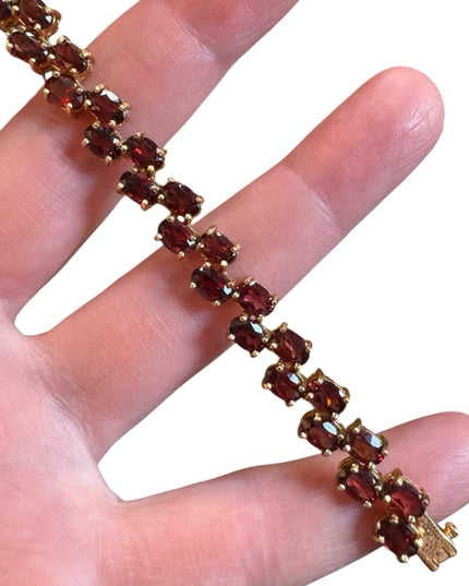 Elegant Sterling silver 925 gold plt Authentic Garnet Gemstone tennis Bracelet