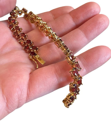 Elegant Sterling silver 925 gold plt Authentic Garnet Gemstone tennis Bracelet