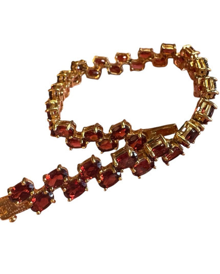 Elegant Sterling silver 925 gold plt Authentic Garnet Gemstone tennis Bracelet