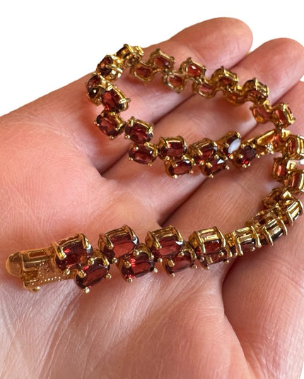 Elegant Sterling silver 925 gold plt Authentic Garnet Gemstone tennis Bracelet