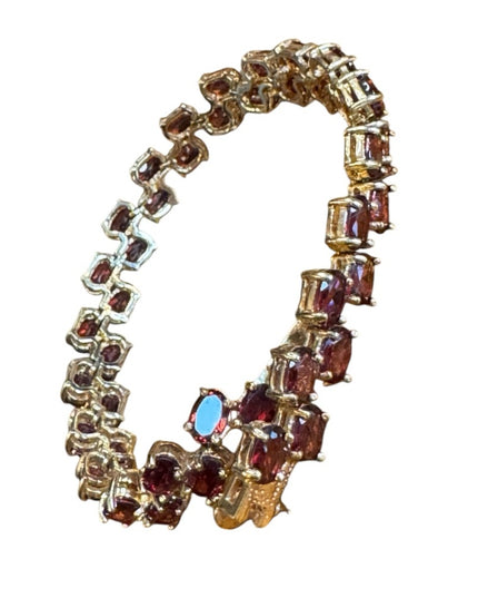 Elegant Sterling silver 925 gold plt Authentic Garnet Gemstone tennis Bracelet