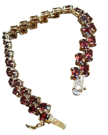 Elegant Sterling silver 925 gold plt Authentic Garnet Gemstone tennis Bracelet
