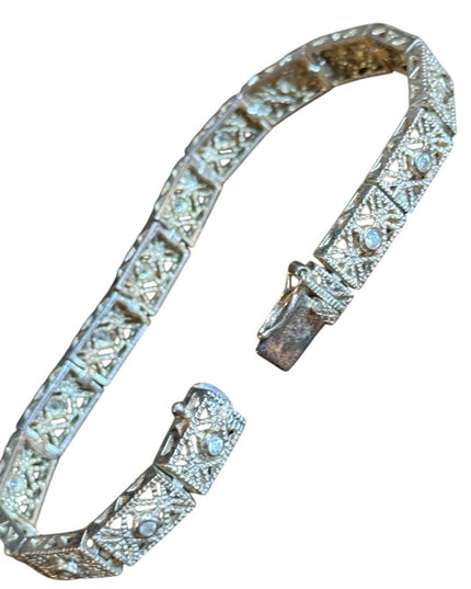 Elegant Vintage 925 Sterling Silver filagree CZ link Bracelet