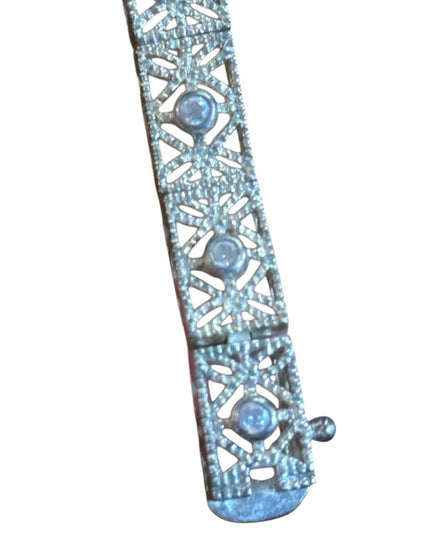 Elegant Vintage 925 Sterling Silver filagree CZ link Bracelet