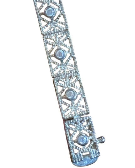 Elegant Vintage 925 Sterling Silver filagree CZ link Bracelet