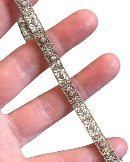 Elegant Vintage 925 Sterling Silver filagree CZ link Bracelet